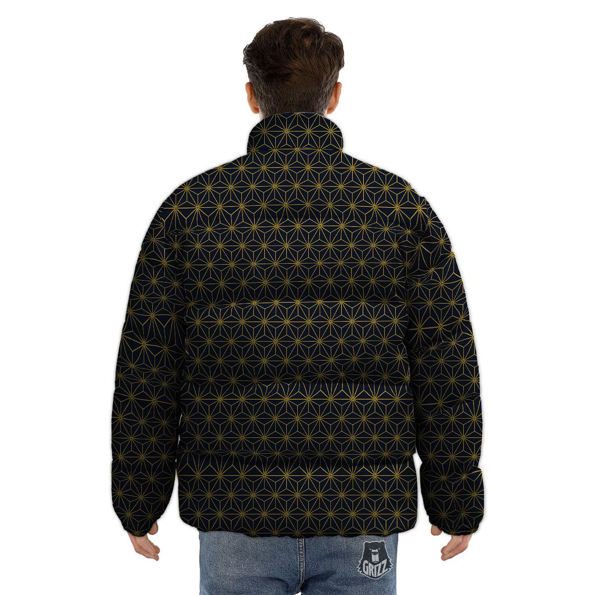 Star Geometric Print Pattern Puffer Jacket-grizzshop
