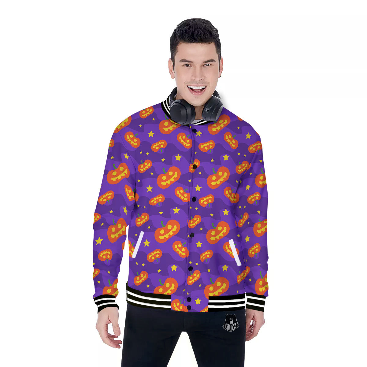 Star Halloween Print Pattern Baseball Jacket-grizzshop