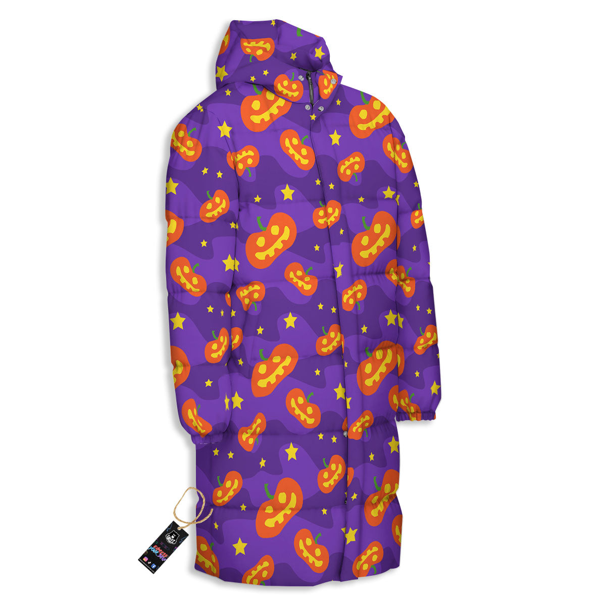 Star Halloween Print Pattern Long Down Jacket-grizzshop