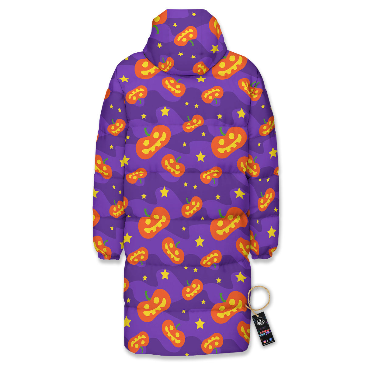 Star Halloween Print Pattern Long Down Jacket-grizzshop