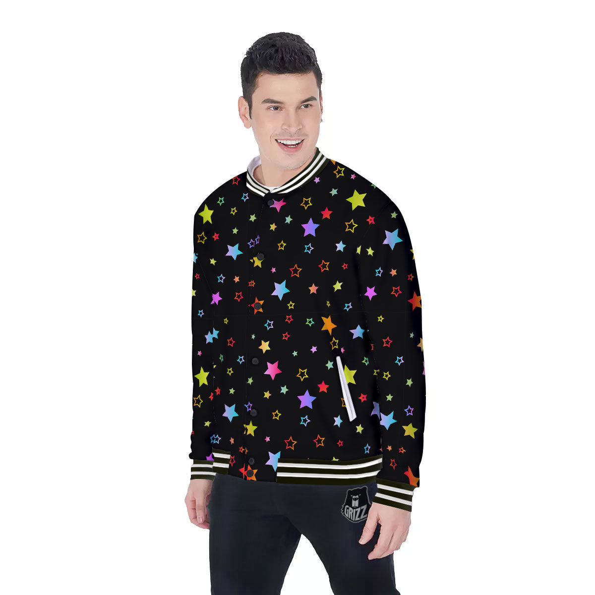 Star Lights Print Pattern Baseball Jacket-grizzshop