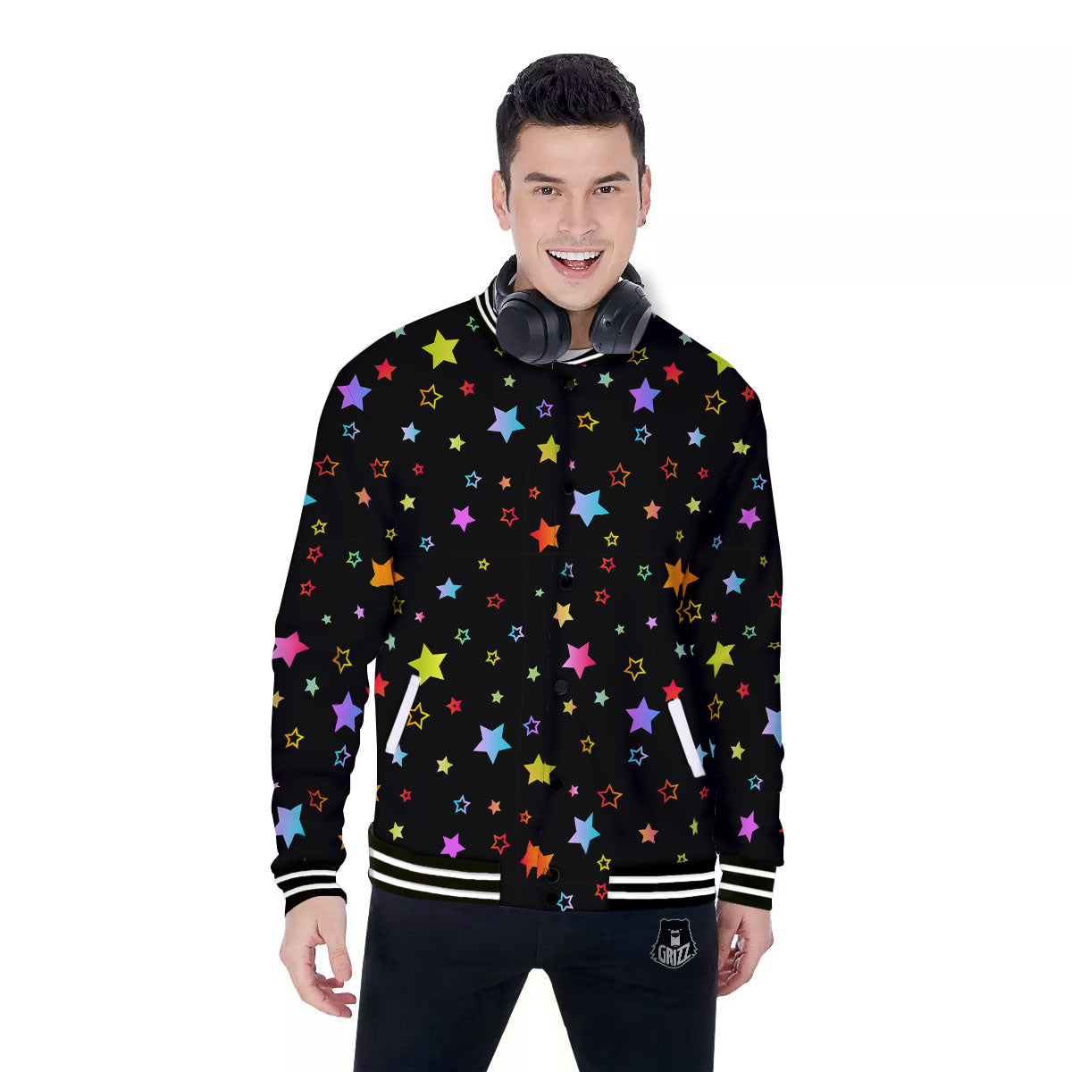 Star Lights Print Pattern Baseball Jacket-grizzshop