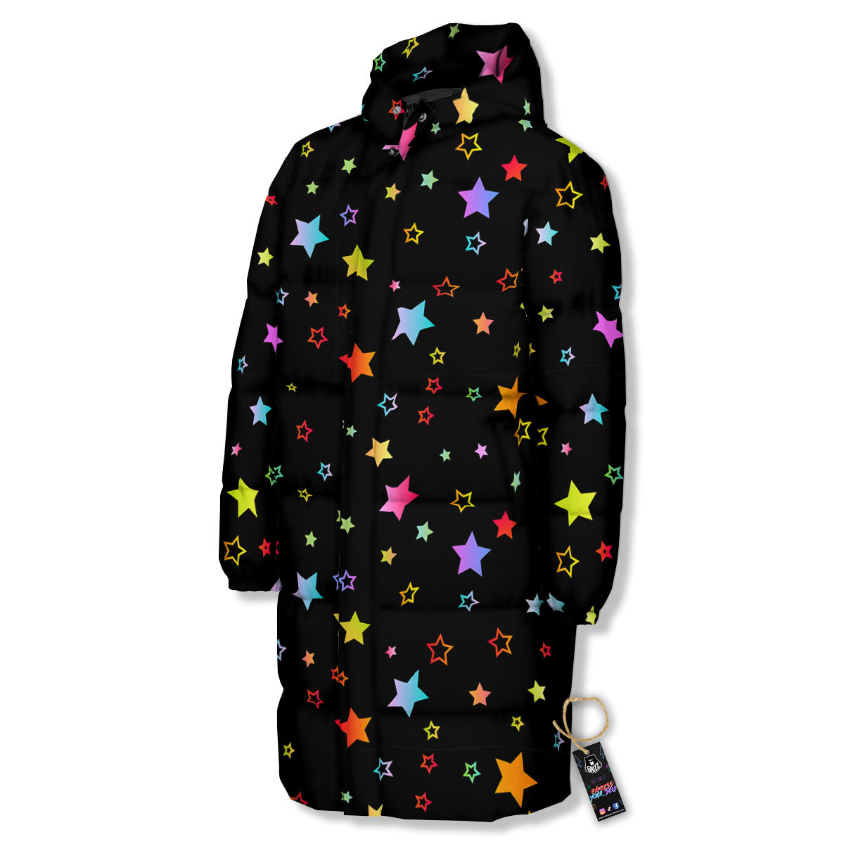 Star Lights Print Pattern Long Down Jacket-grizzshop