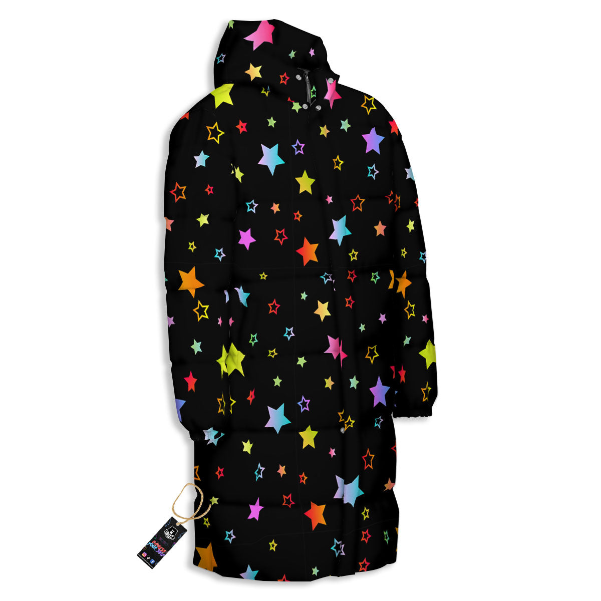 Star Lights Print Pattern Long Down Jacket-grizzshop