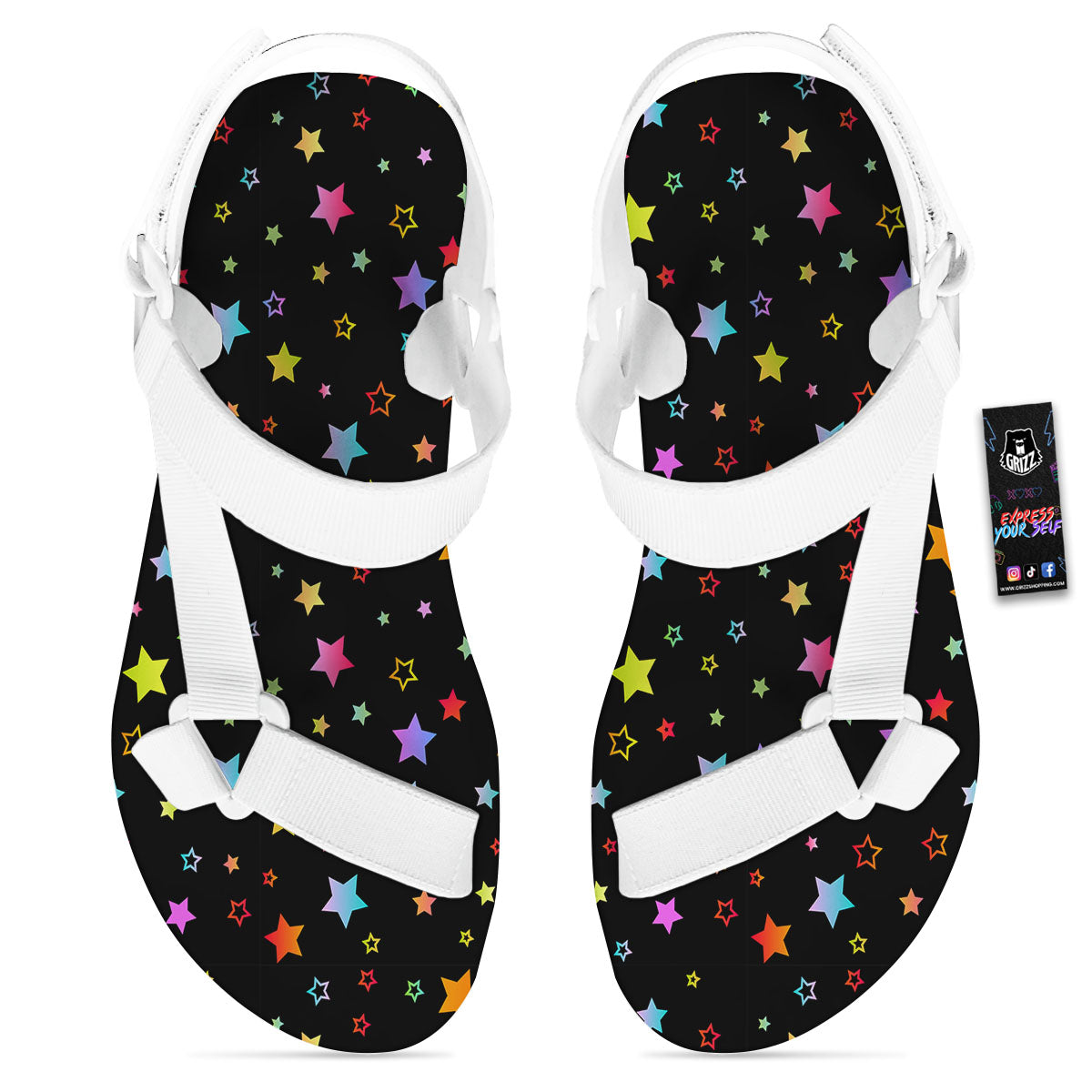 Star Lights Print Pattern White Open Toe Sandals-grizzshop
