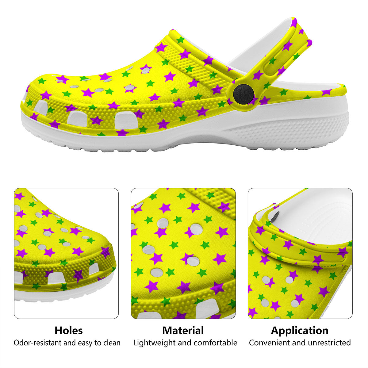 Star Mardi Gras Print Pattern Clog-grizzshop