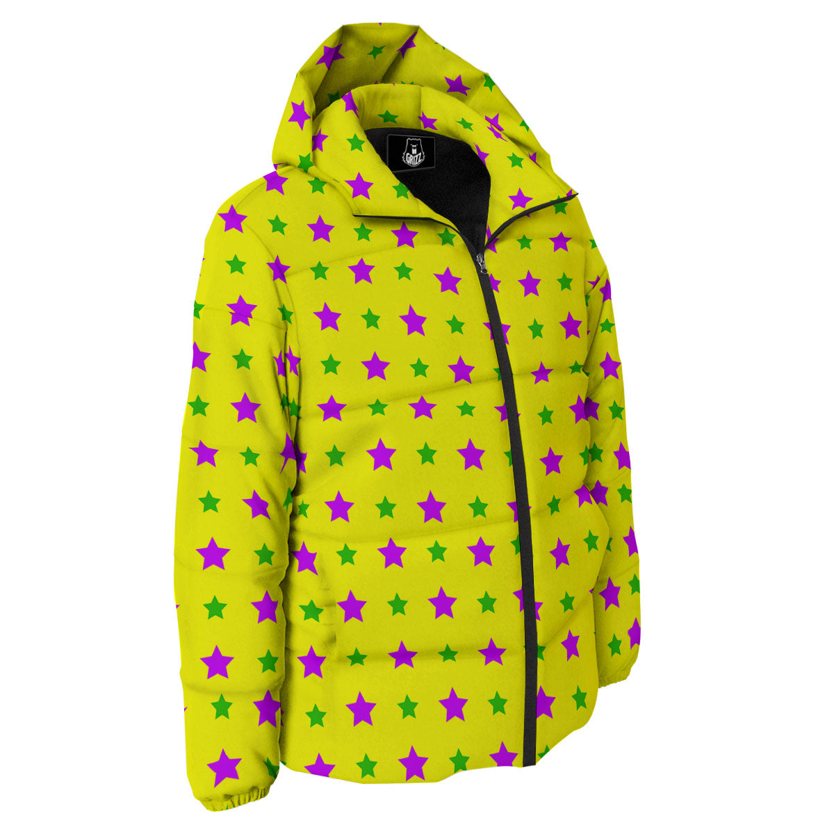 Star Mardi Gras Print Pattern Down Jacket-grizzshop