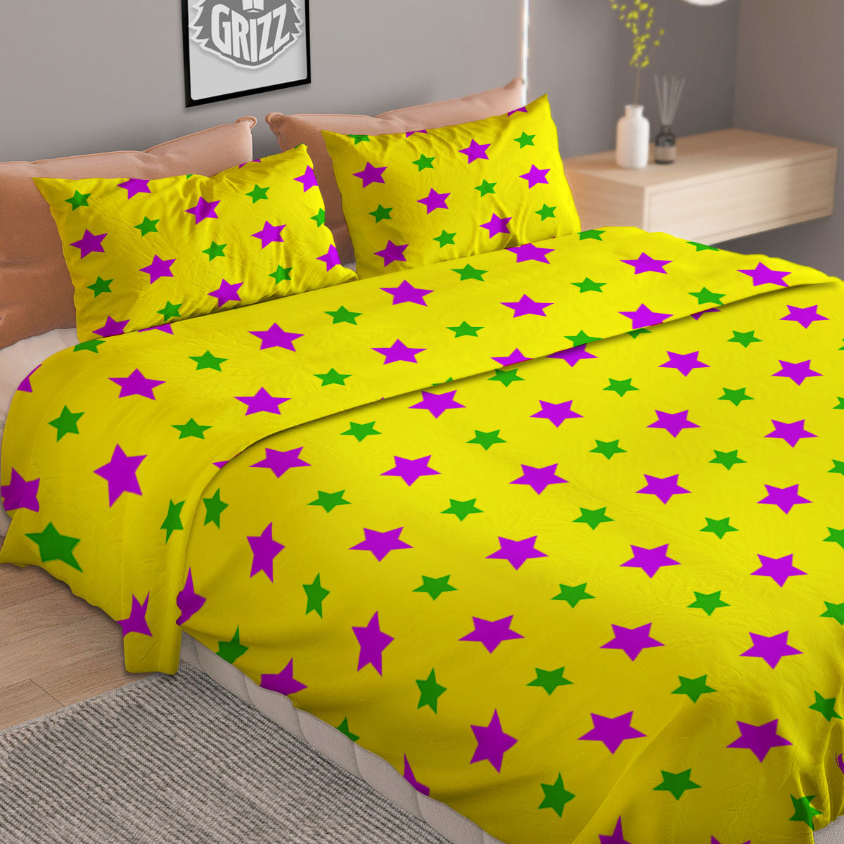 Star Mardi Gras Print Pattern Duvet Cover Bedding Set