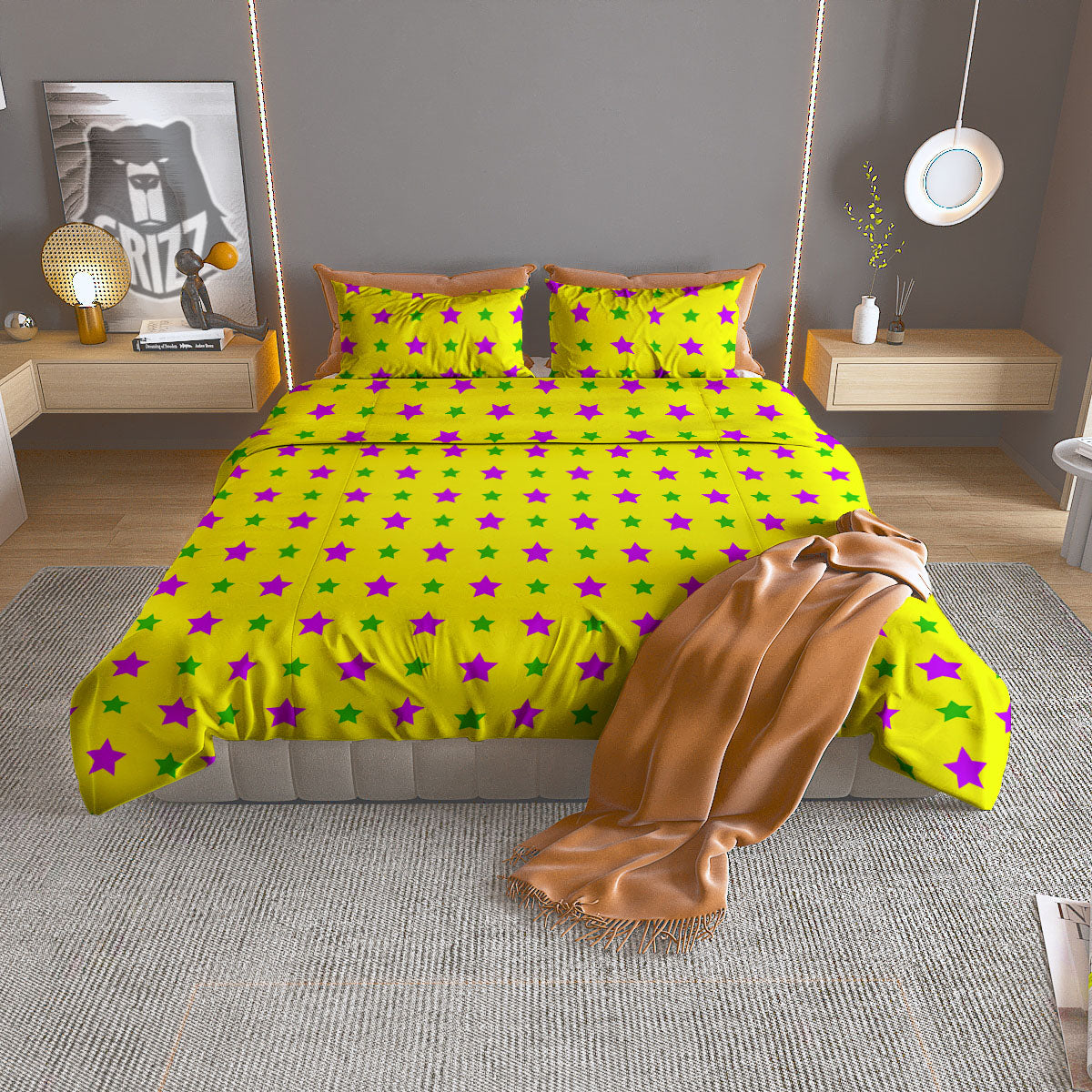 Star Mardi Gras Print Pattern Duvet Cover Bedding Set