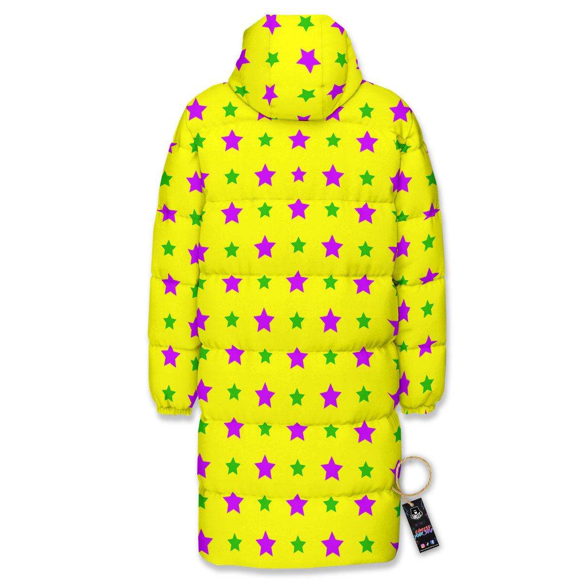 Star Mardi Gras Print Pattern Long Down Jacket-grizzshop