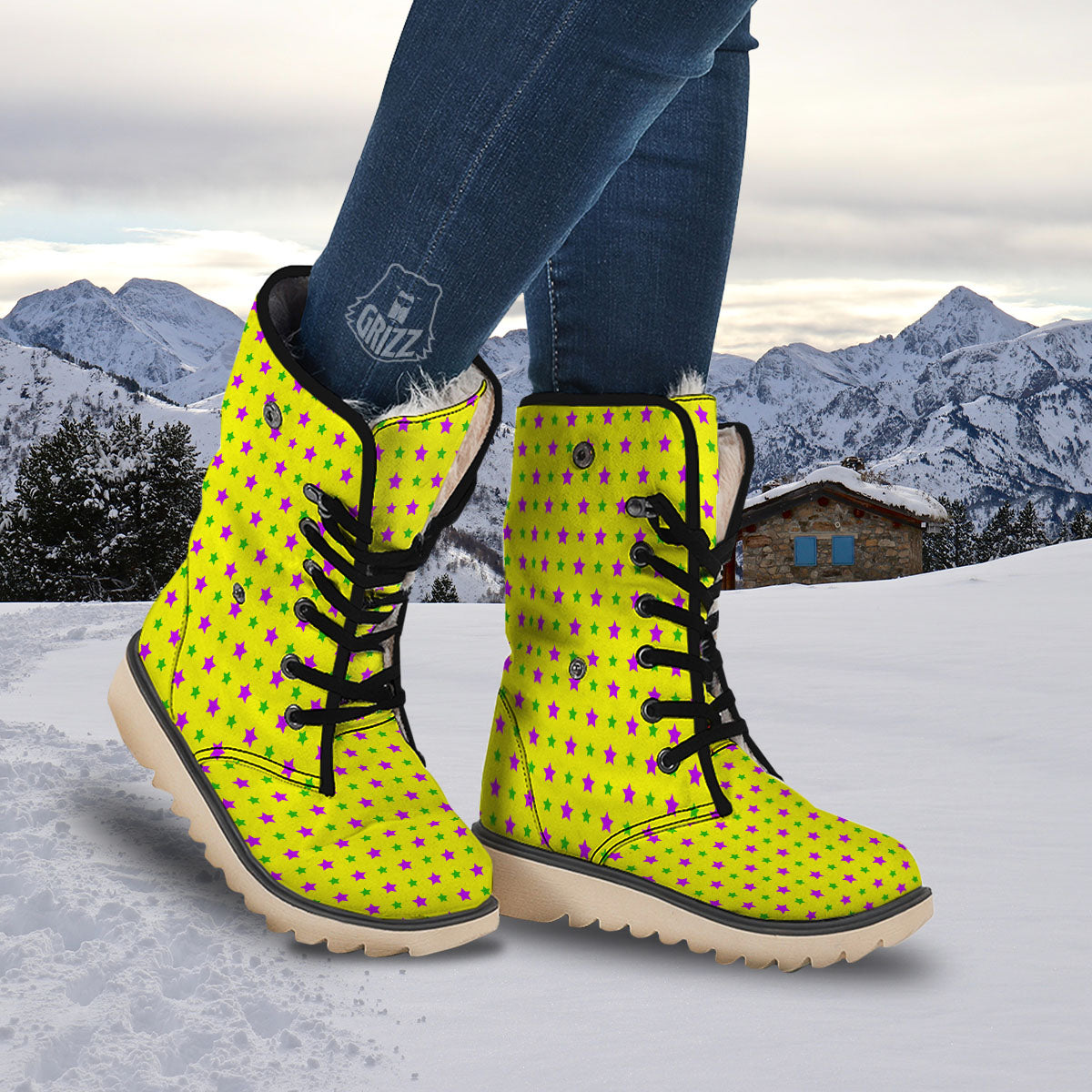 Star Mardi Gras Print Pattern Snow Boots-grizzshop