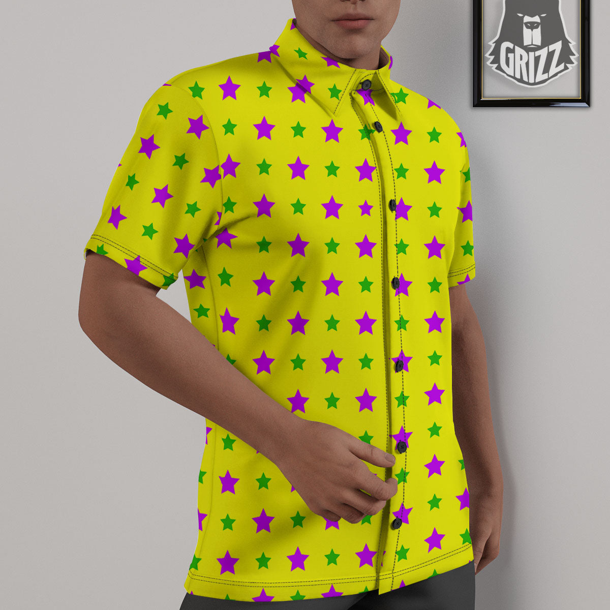 Star Mardi Gras Print Pattern Untucked Shirts-grizzshop