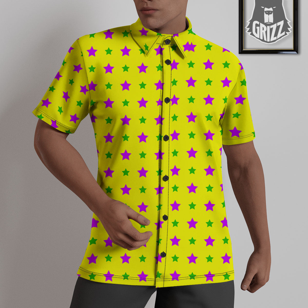 Star Mardi Gras Print Pattern Untucked Shirts-grizzshop