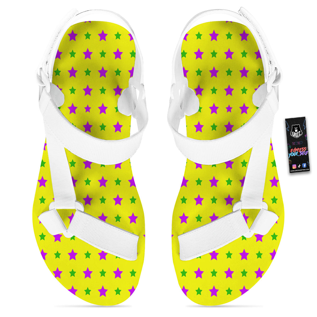 Star Mardi Gras Print Pattern White Open Toe Sandals-grizzshop