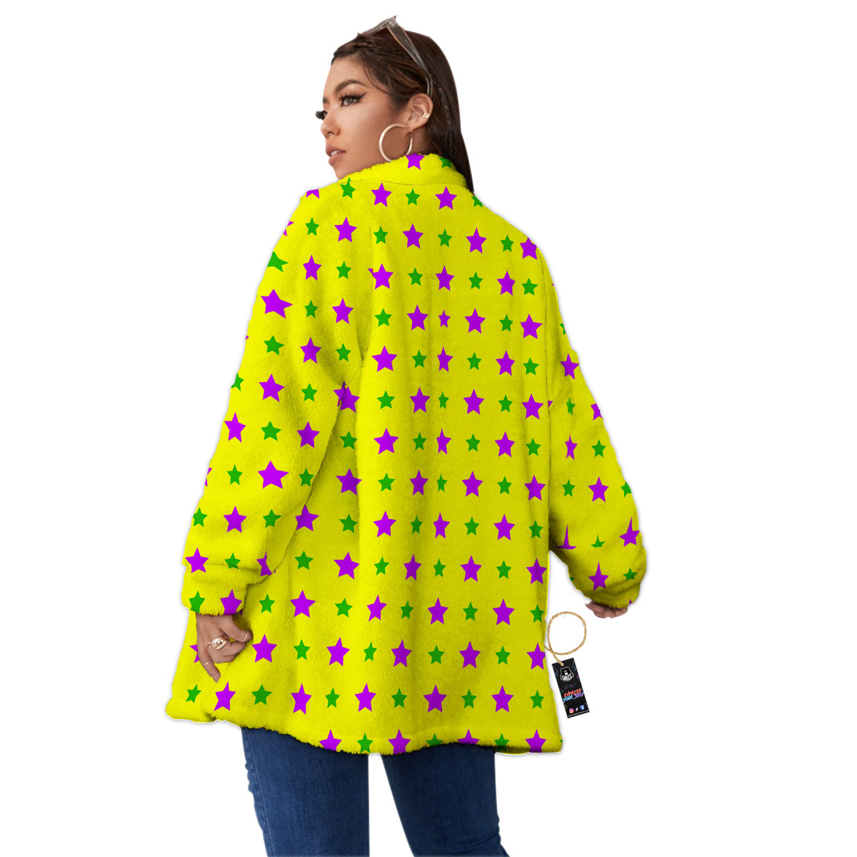 Star Mardi Gras Print Pattern Women's Sherpa Jacket-grizzshop