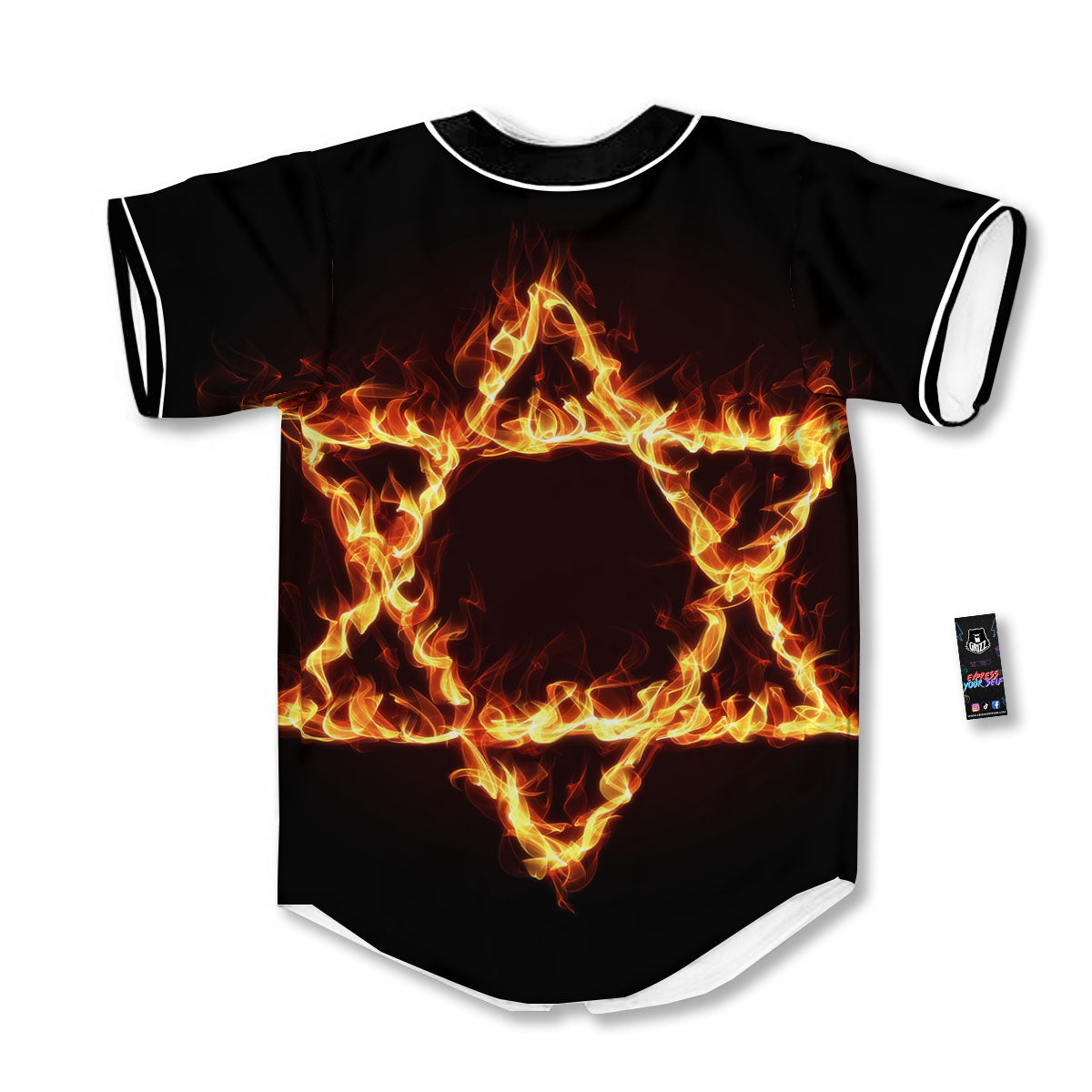 Star Of David Fiery Print Baseball Jersey-grizzshop