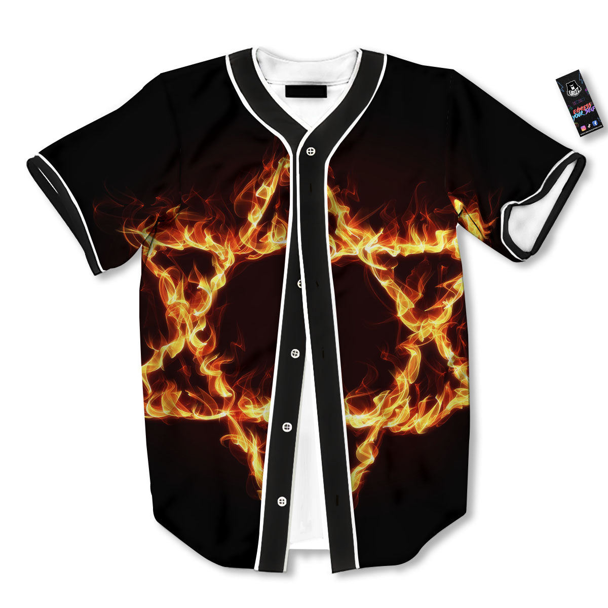 Star Of David Fiery Print Baseball Jersey-grizzshop