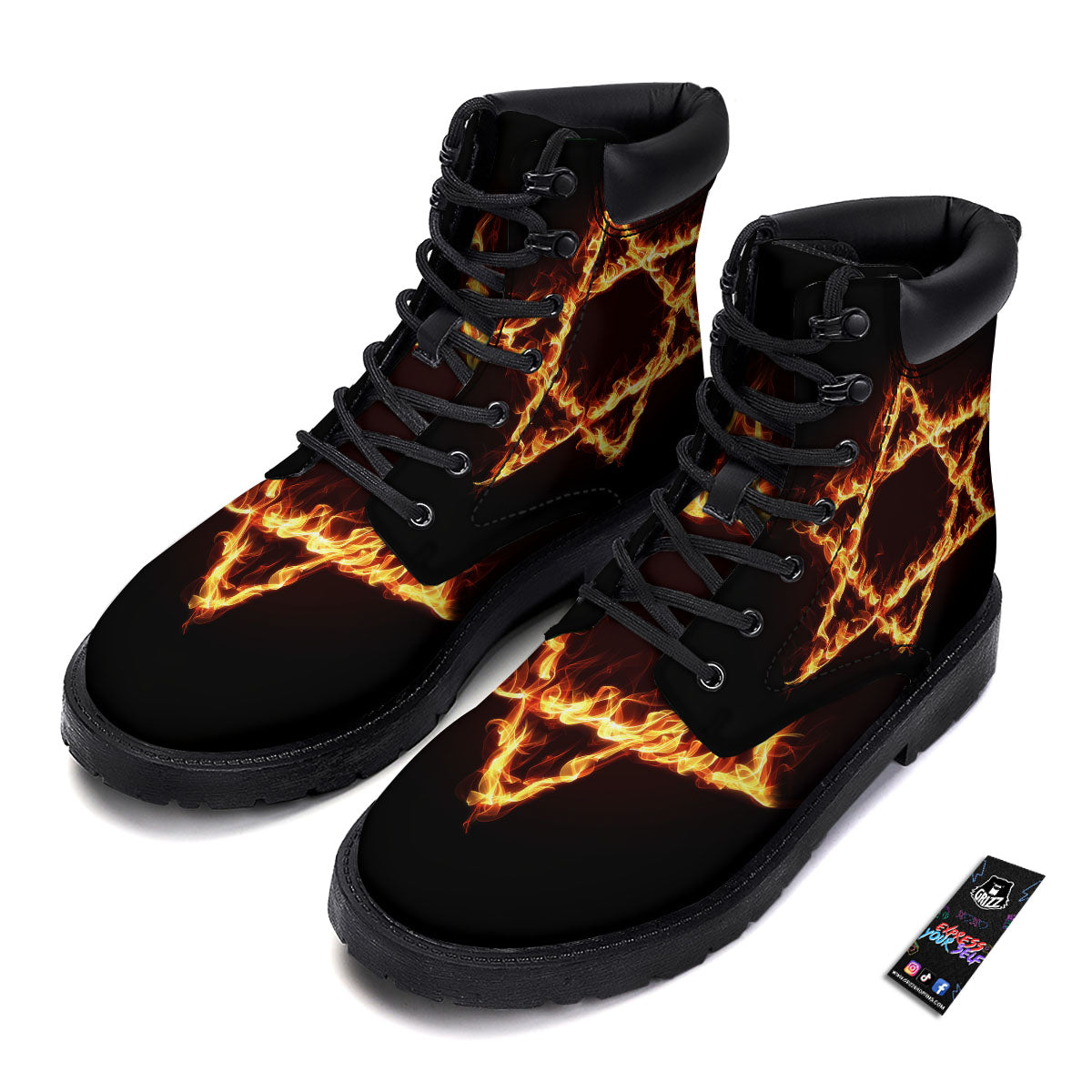 Star Of David Fiery Print Boots-grizzshop
