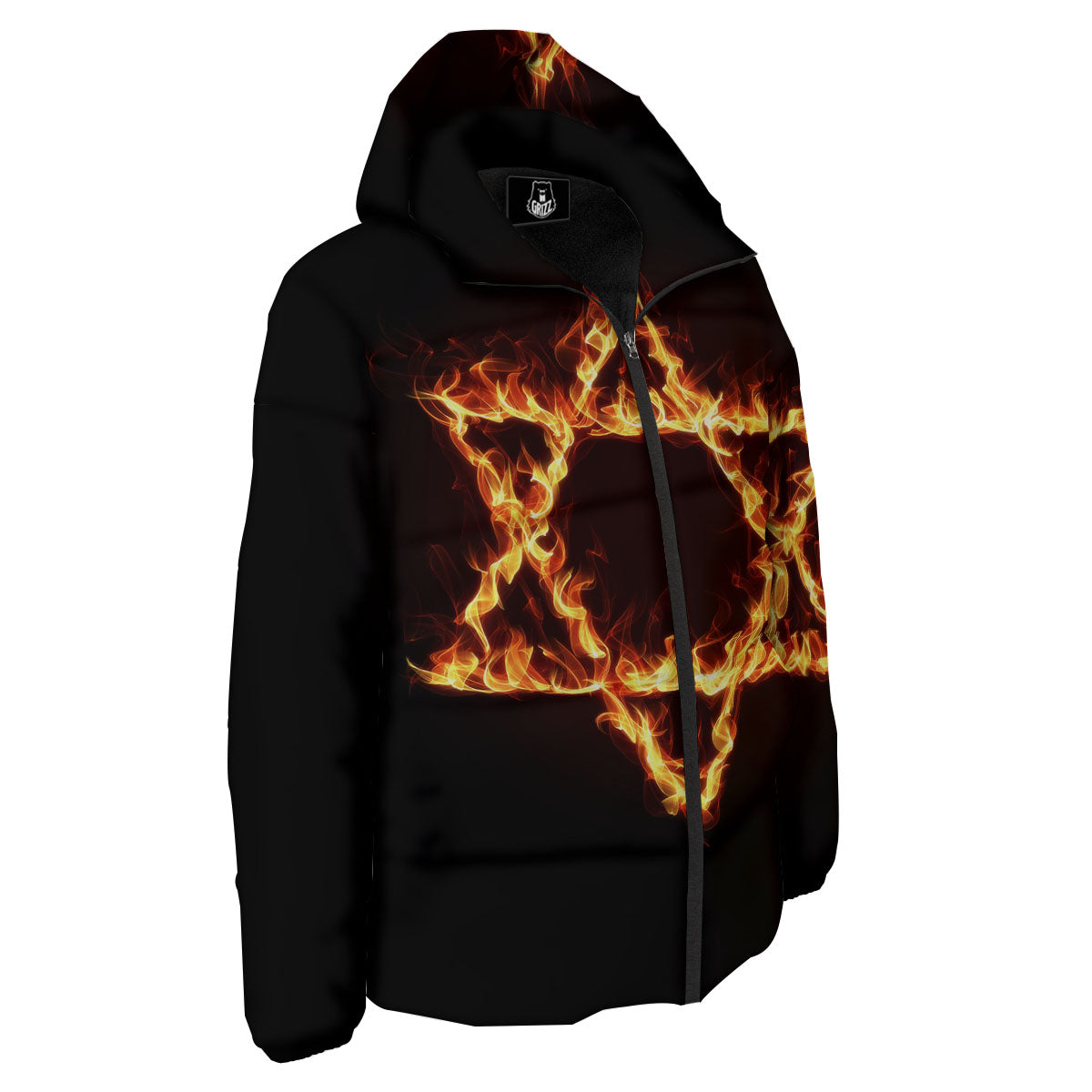 Star Of David Fiery Print Down Jacket-grizzshop