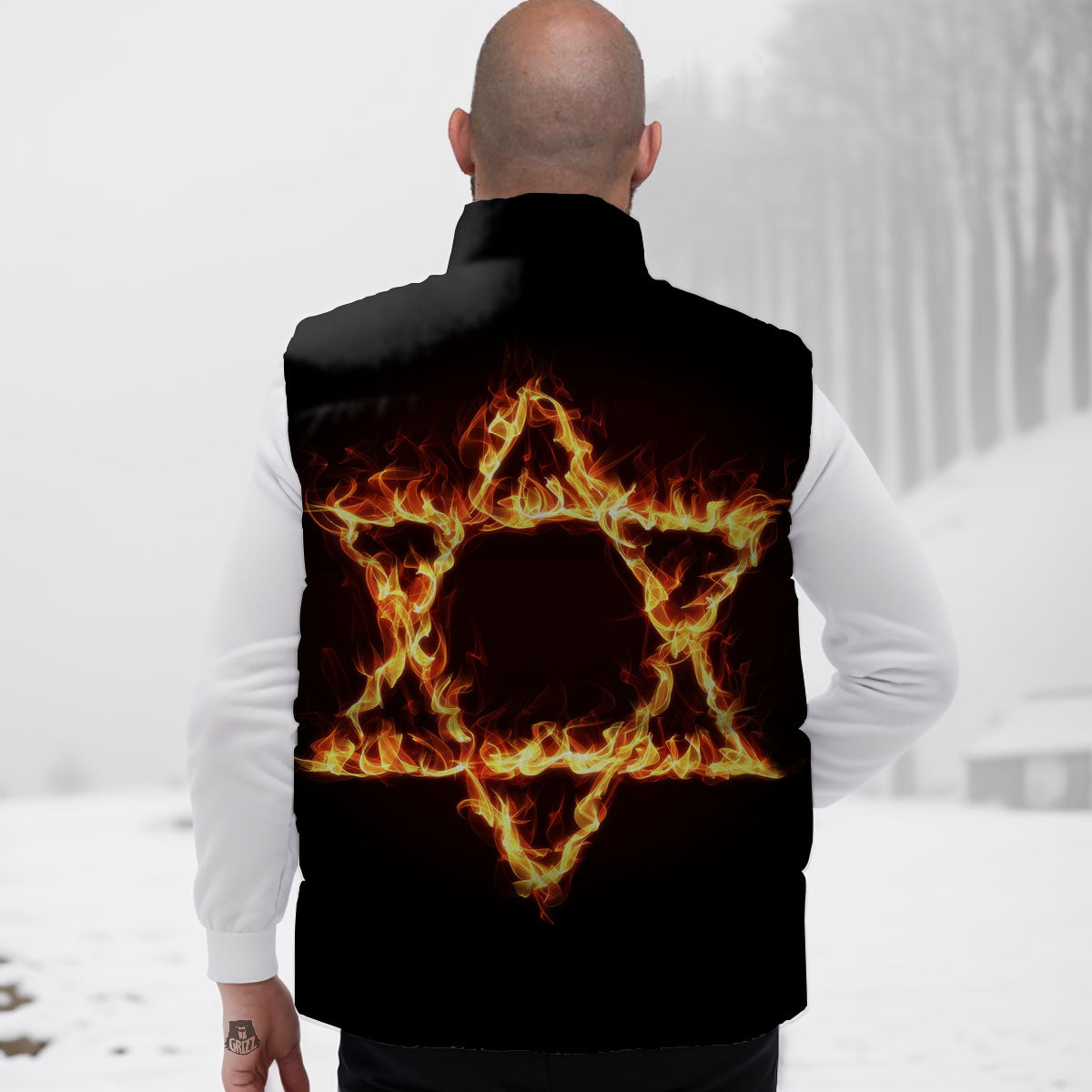 Star Of David Fiery Print Down Vest