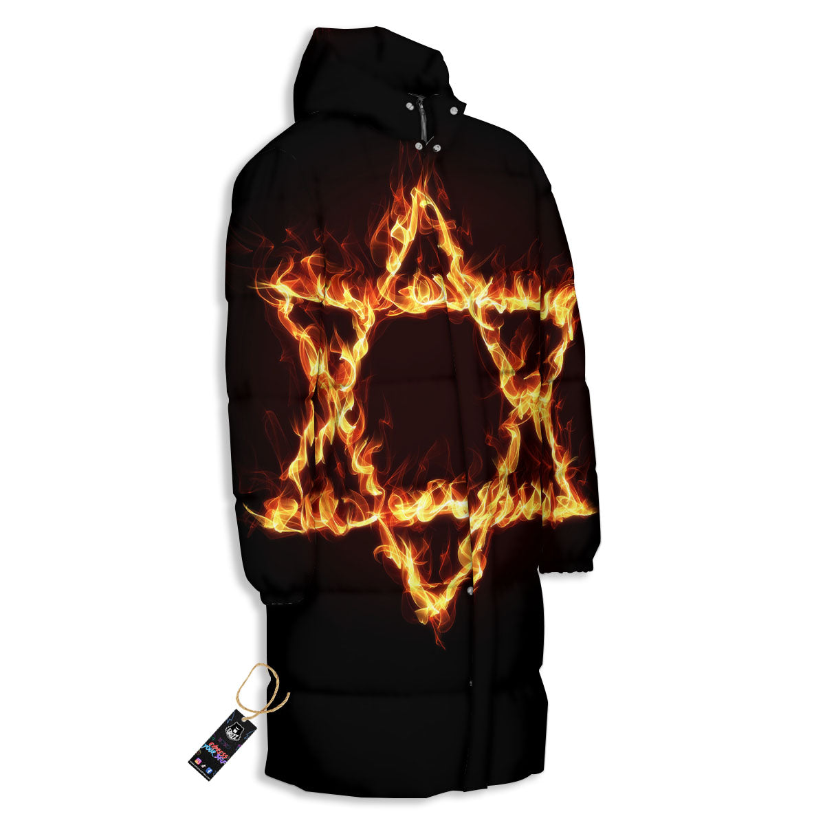 Star Of David Fiery Print Long Down Jacket-grizzshop