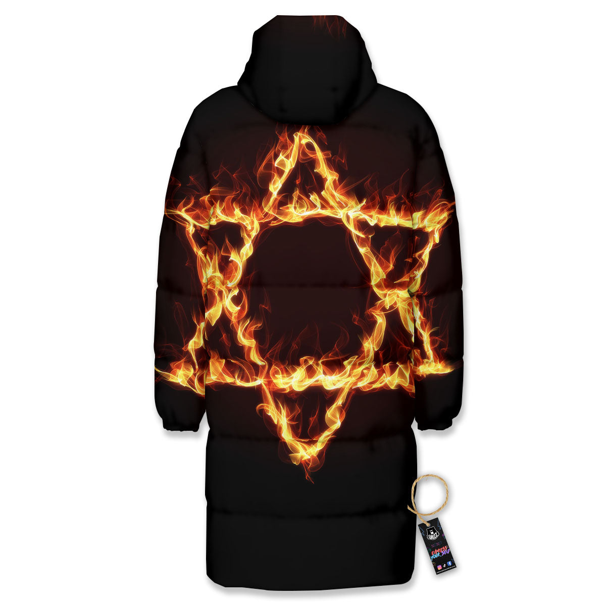 Star Of David Fiery Print Long Down Jacket-grizzshop