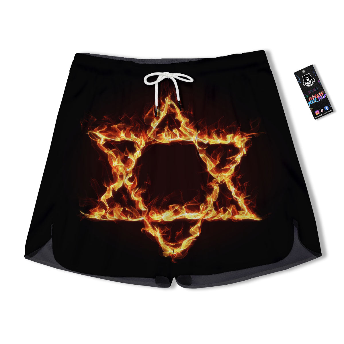 Star Of David Fiery Print Men's Running Shorts-grizzshop