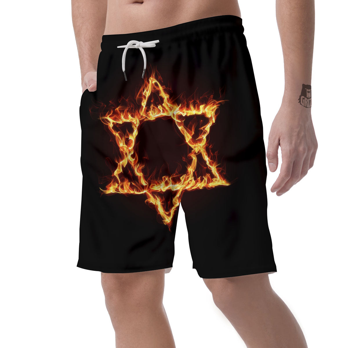 Star Of David Fiery Print Men's Shorts-grizzshop