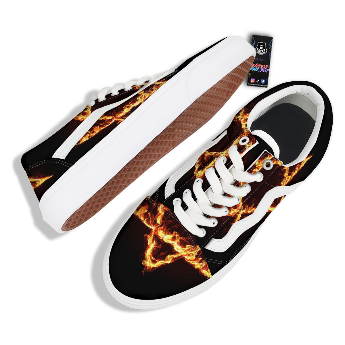 Star Of David Fiery Print Skate Shoes-grizzshop