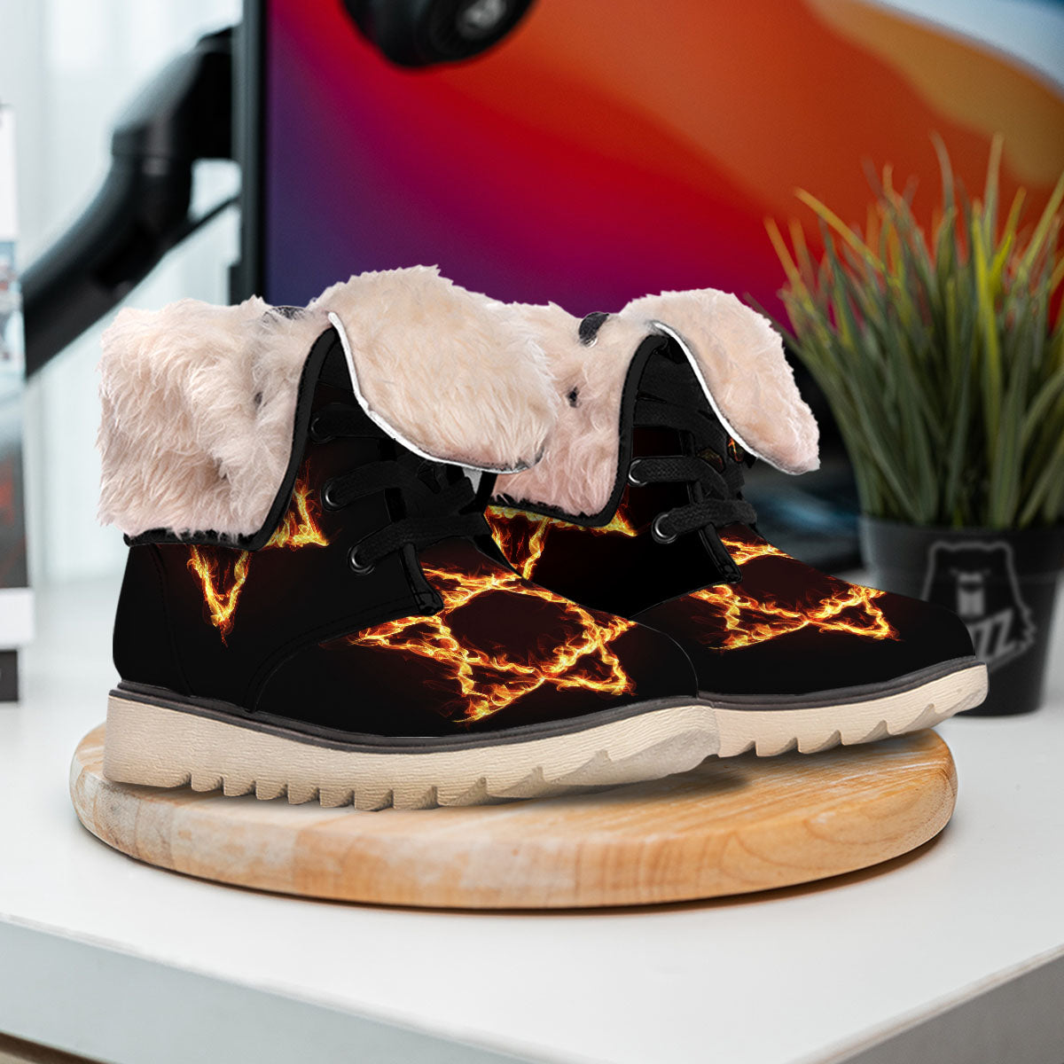 Star Of David Fiery Print Snow Boots-grizzshop