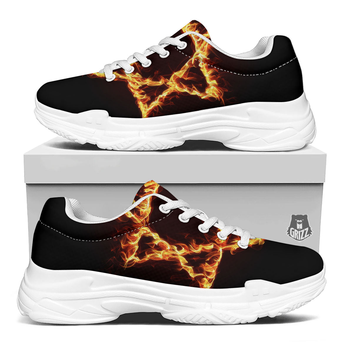 Star Of David Fiery Print White Chunky Shoes-grizzshop