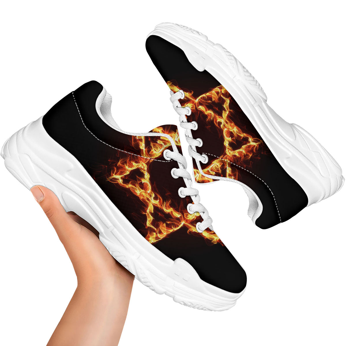 Star Of David Fiery Print White Chunky Shoes-grizzshop
