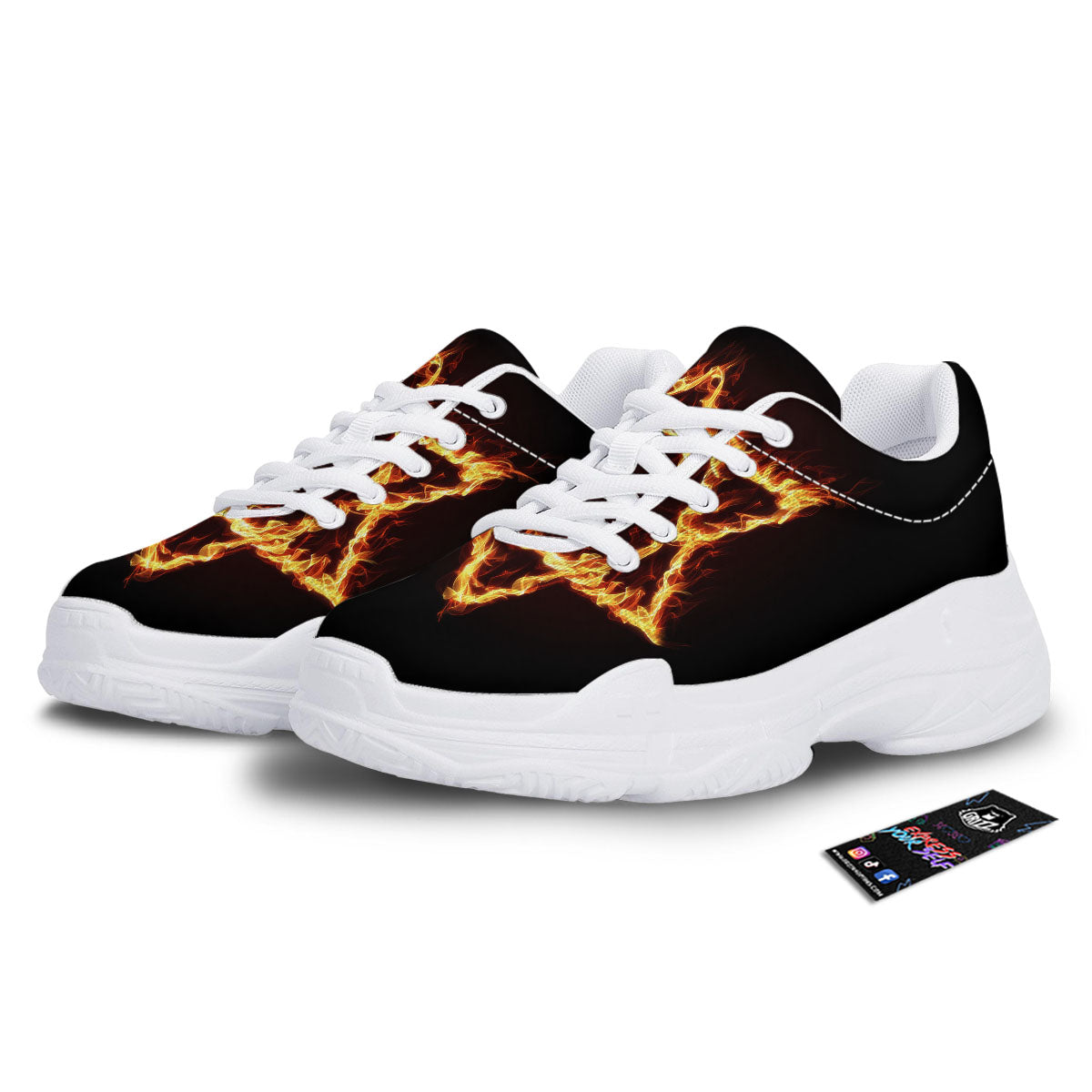 Star Of David Fiery Print White Chunky Shoes-grizzshop