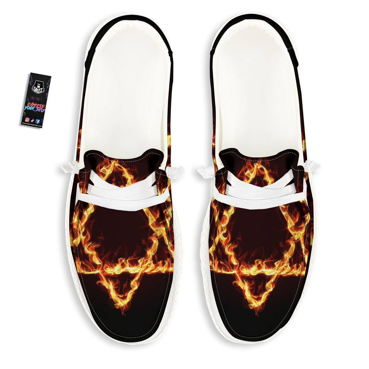 Star Of David Fiery Print White Loafers-grizzshop