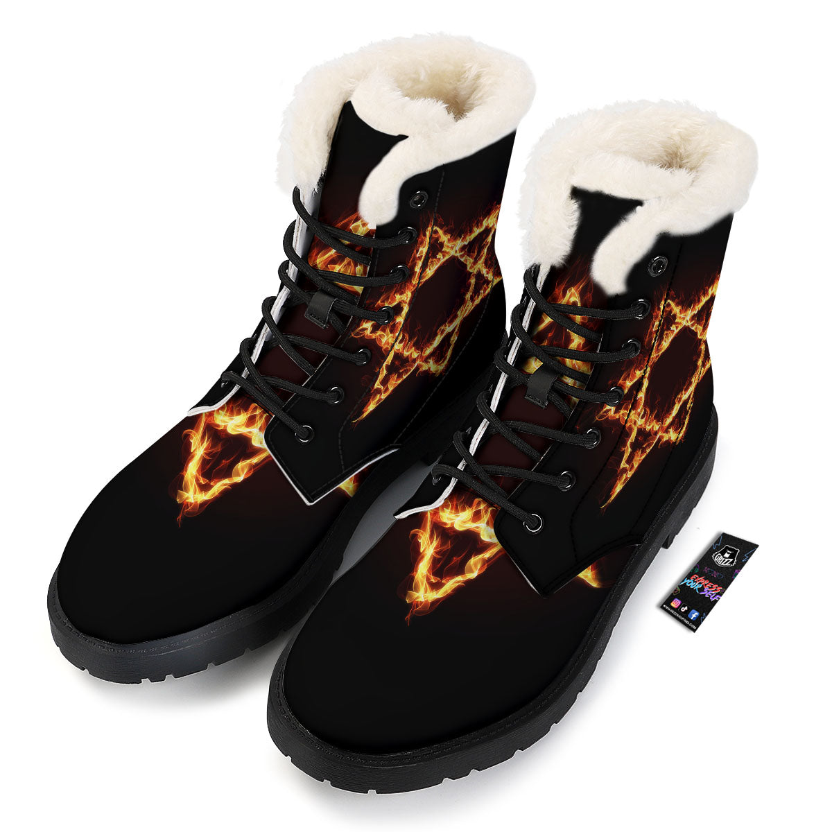Star Of David Fiery Print Winter Boots-grizzshop