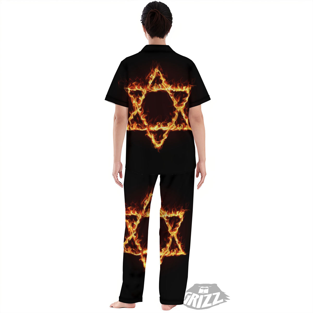 Star Of David Fiery Print Women's Pajamas Set-grizzshop