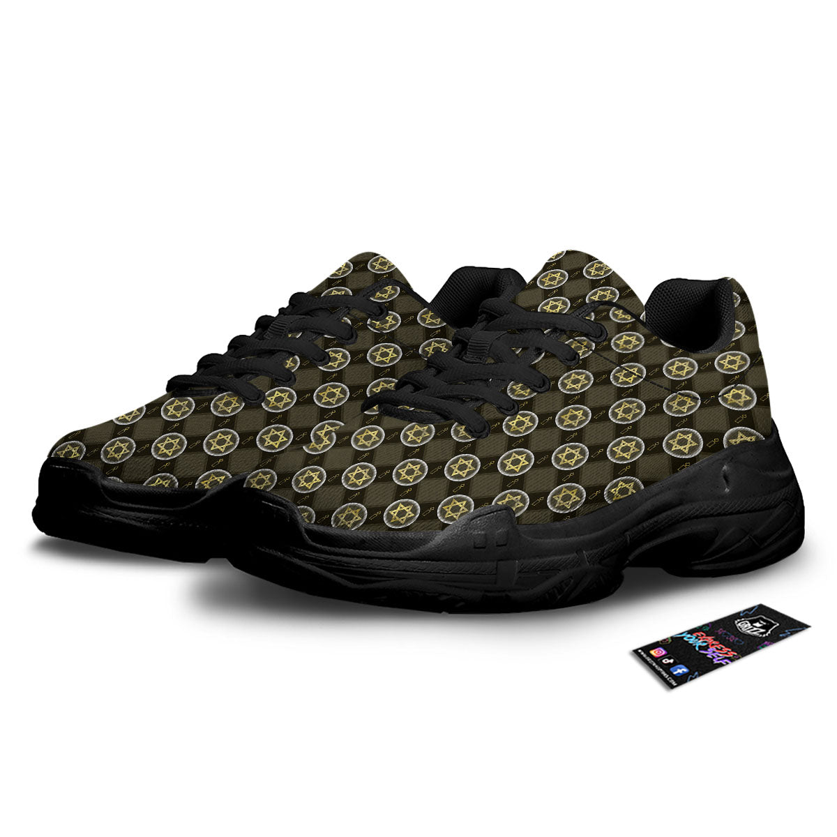 Star Of David Flaming Print Black Chunky Shoes-grizzshop