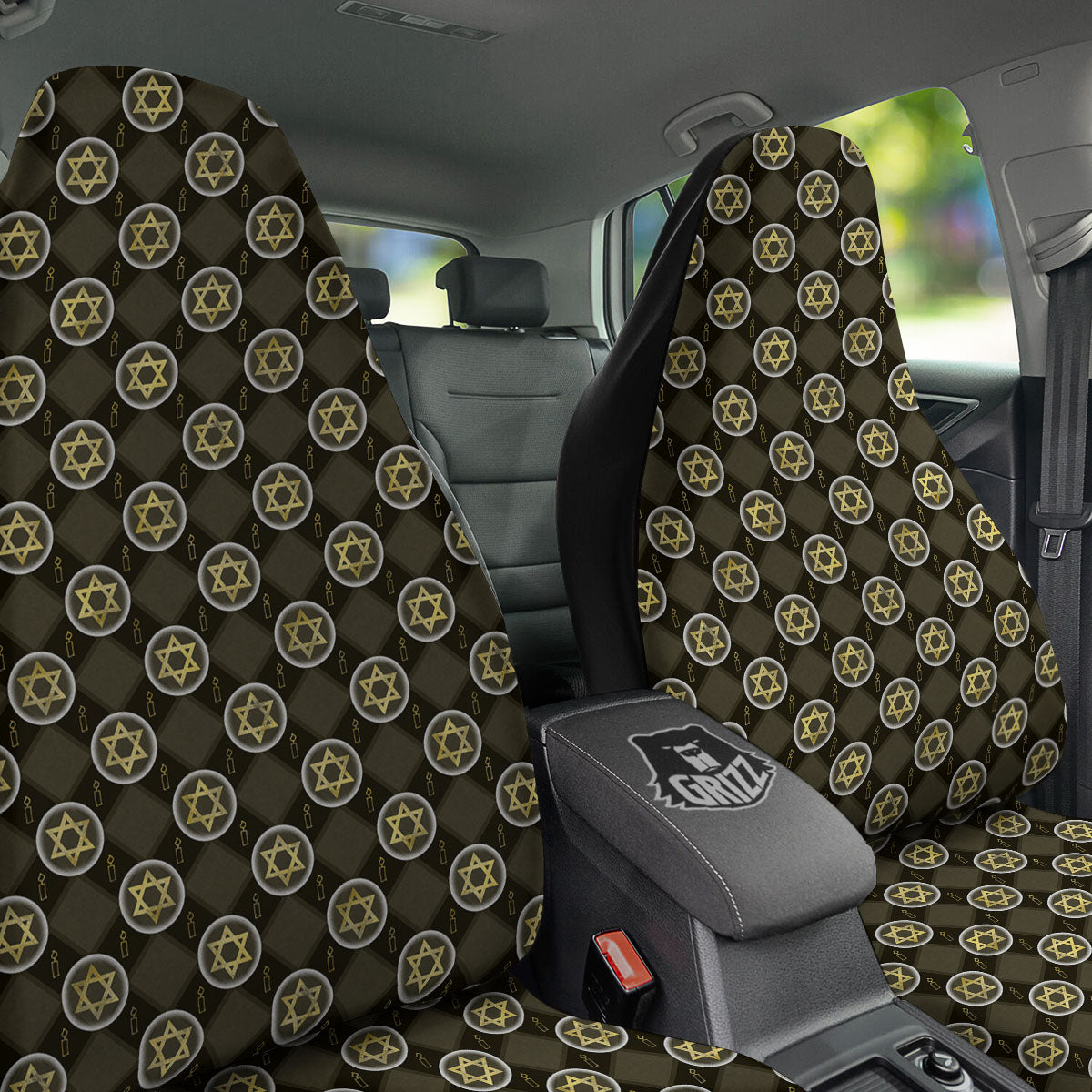 Star Of David Flaming Print Car Seat Covers-grizzshop