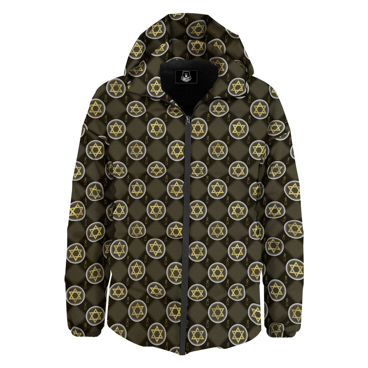 Star Of David Flaming Print Down Jacket-grizzshop