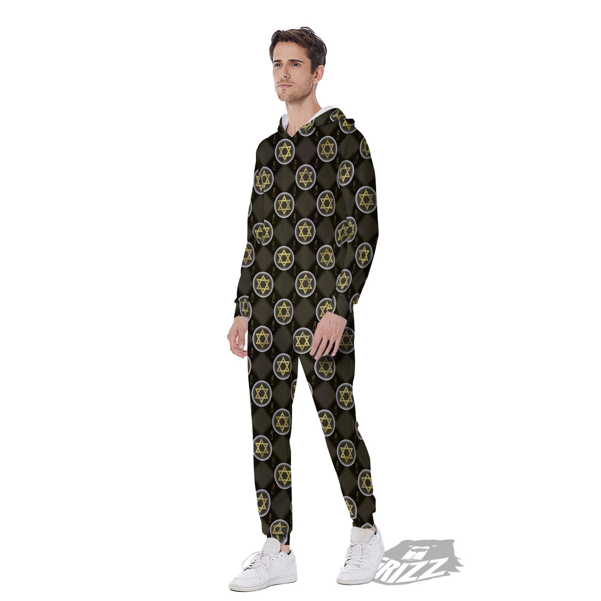 Star Of David Flaming Print Men's Jumpsuit-grizzshop