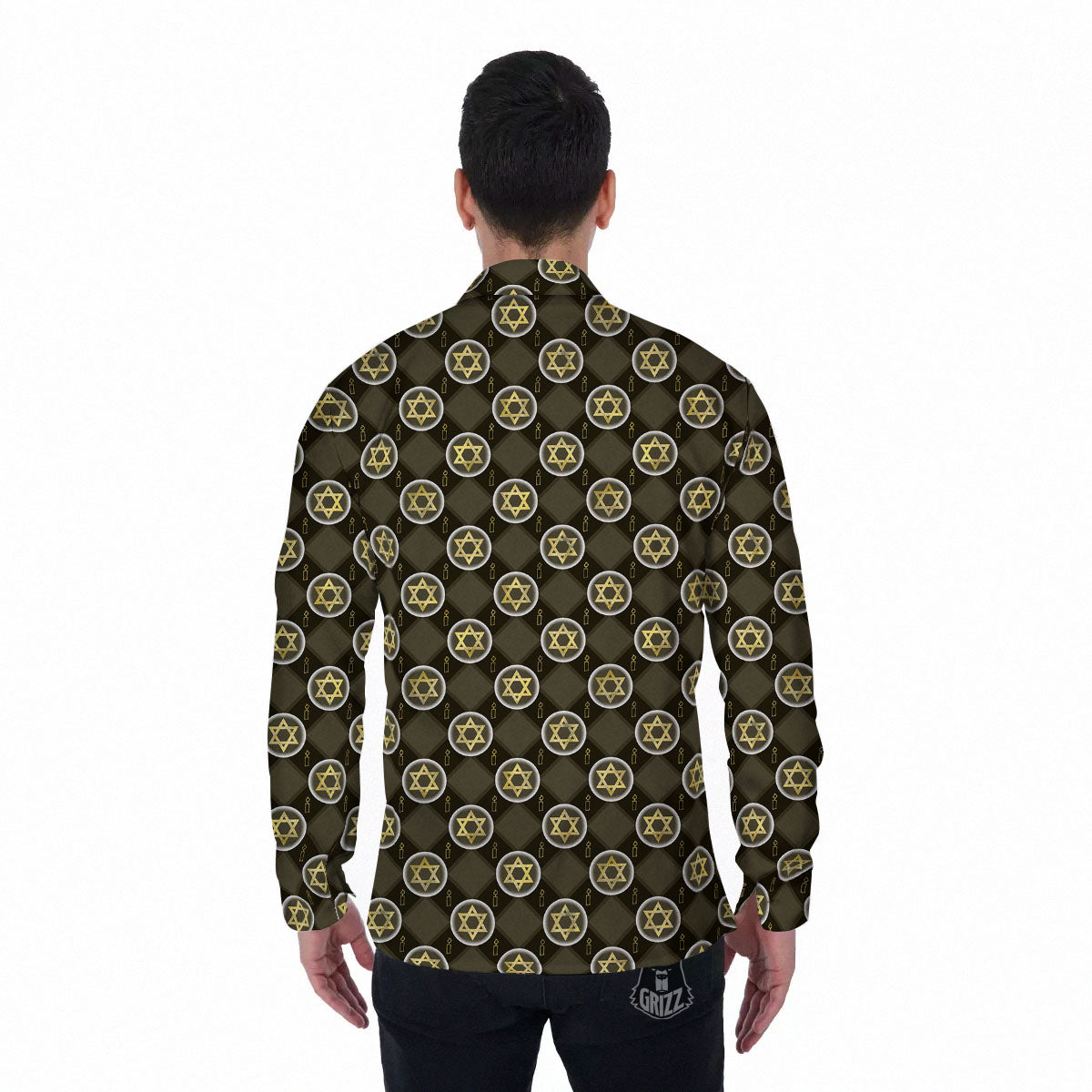 Star Of David Flaming Print Men's Long Sleeve Shirts-grizzshop