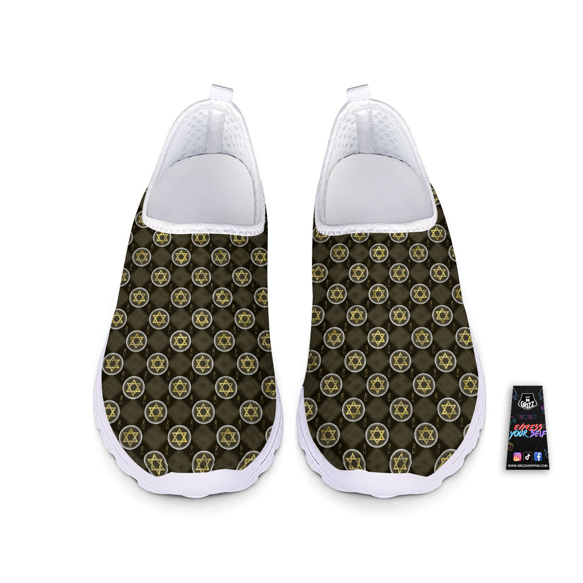 Star Of David Flaming Print Nurse Shoes-grizzshop