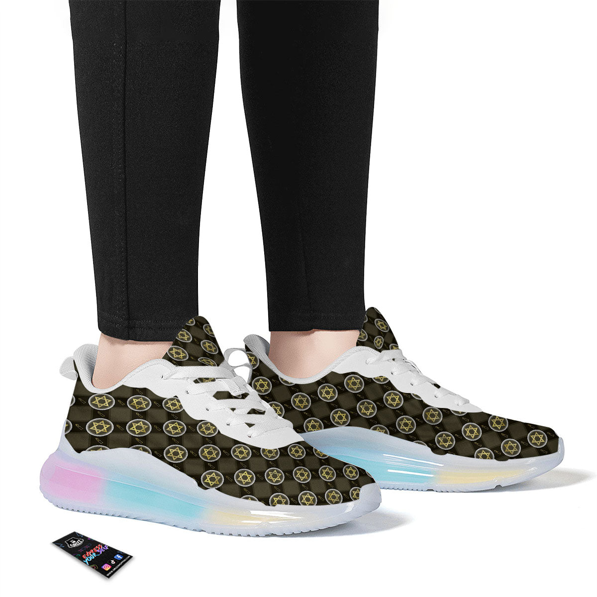 Star Of David Flaming Print Running Sneakers-grizzshop