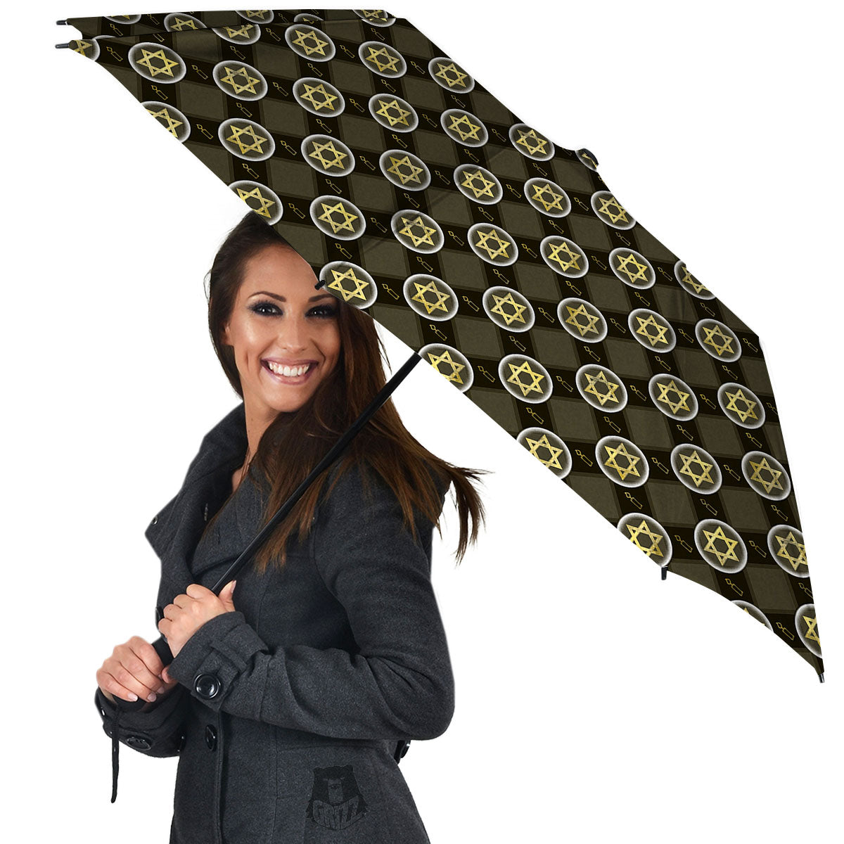 Star Of David Flaming Print Umbrella-grizzshop