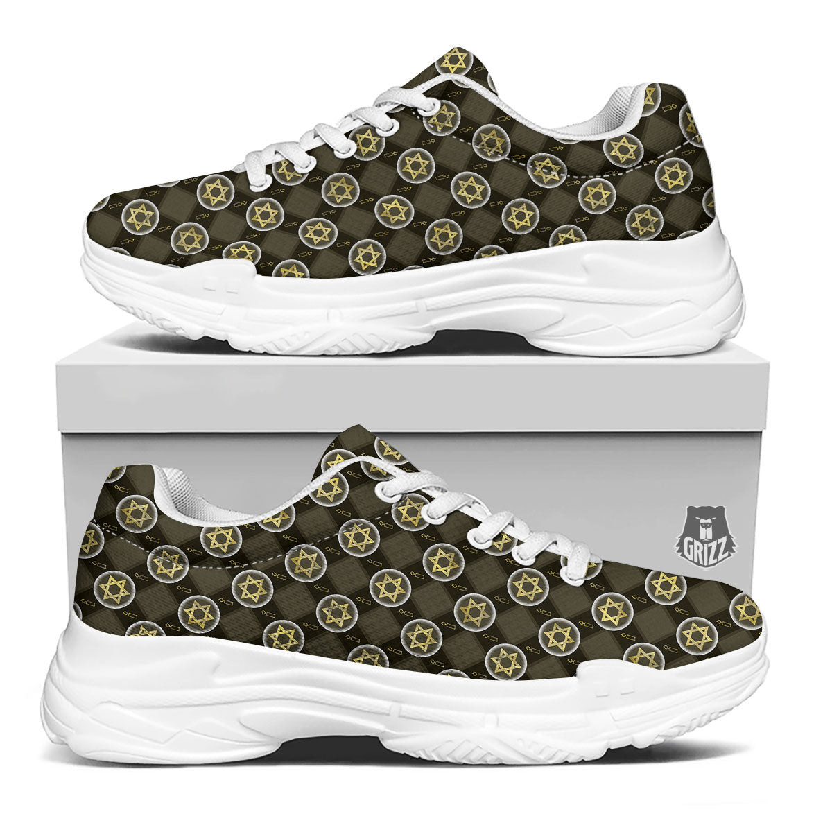 Star Of David Flaming Print White Chunky Shoes-grizzshop