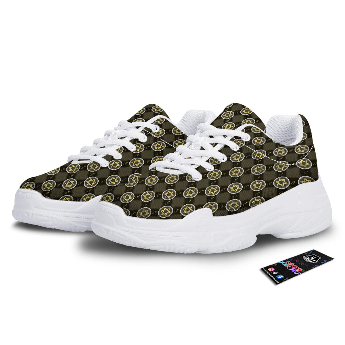 Star Of David Flaming Print White Chunky Shoes-grizzshop