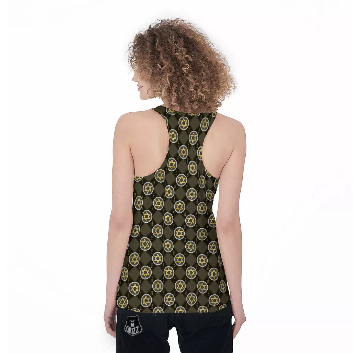 Star Of David Flaming Print Women's Racerback Tank Top-grizzshop