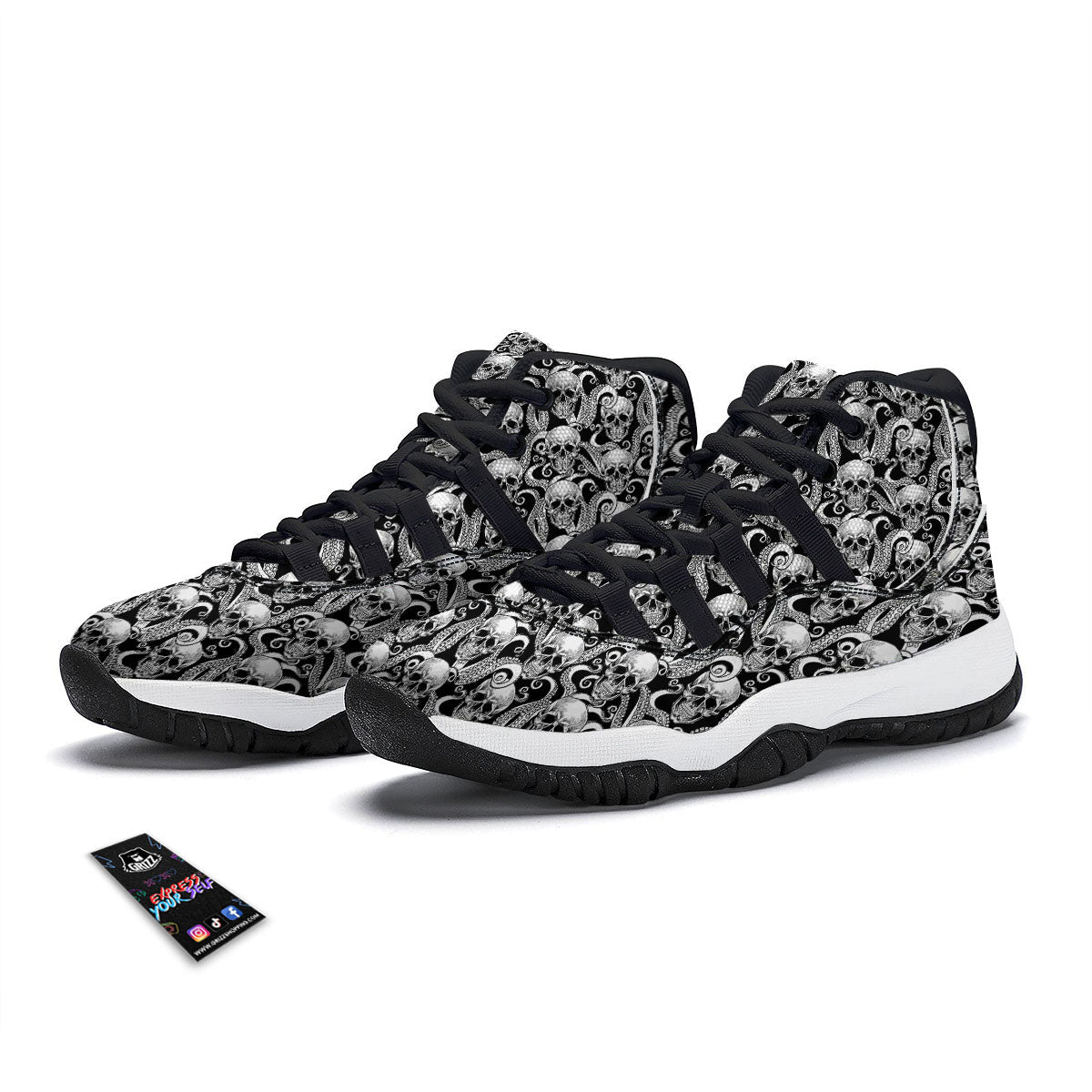 Star Of David Geometric Print Black Bball Shoes-grizzshop