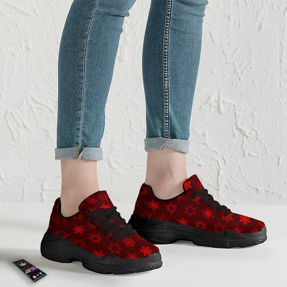 Star Of David Geometric Print Black Chunky Shoes-grizzshop