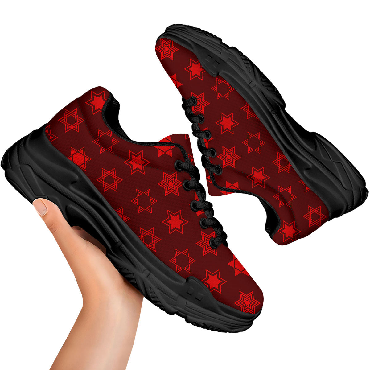 Star Of David Geometric Print Black Chunky Shoes-grizzshop